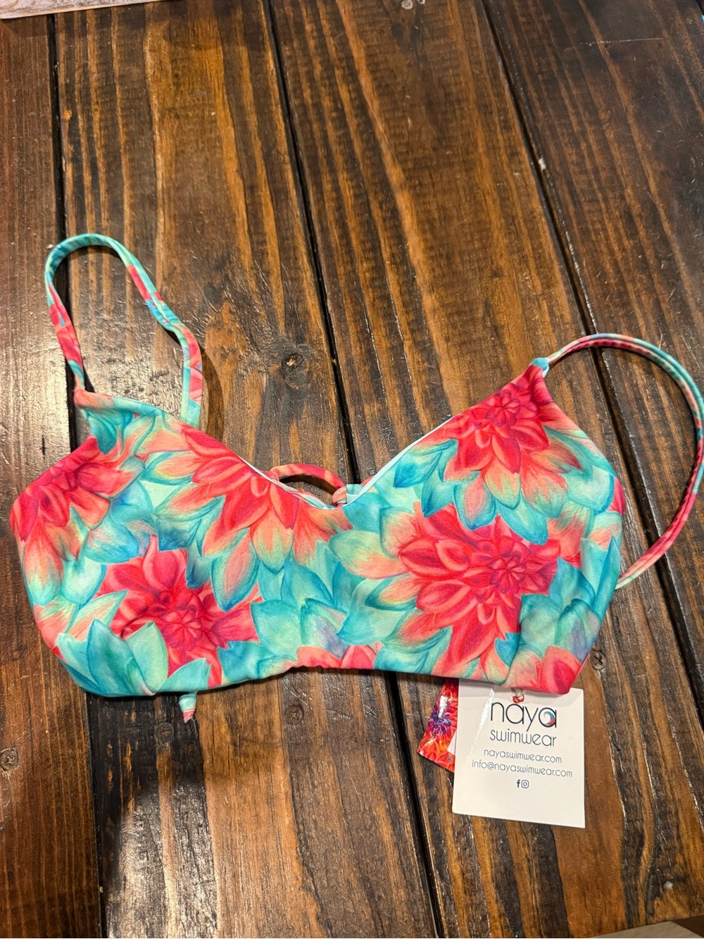 Naya Swimwear Floral Bikini Top in Turquoise & Coral